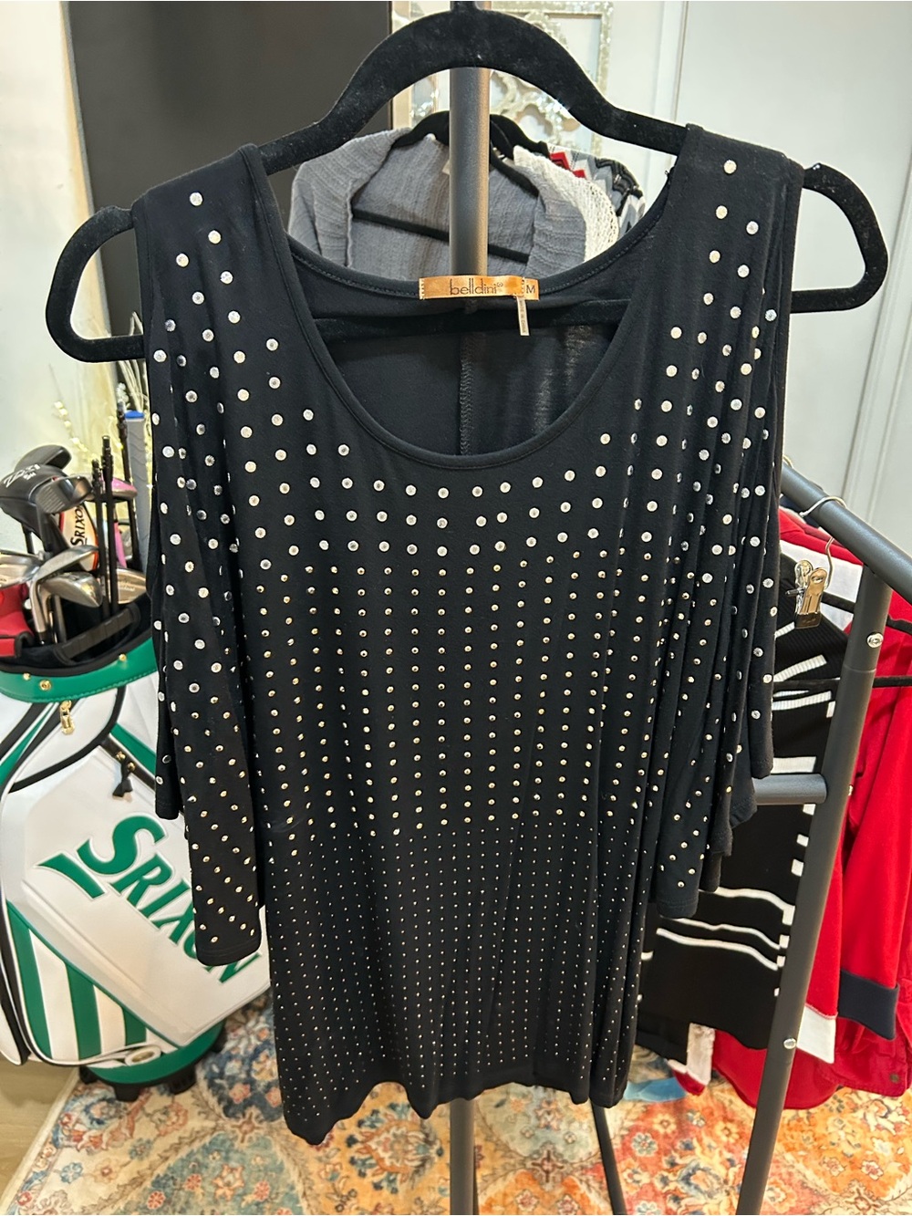 Belldini Black Long Sleeve Studded Dress